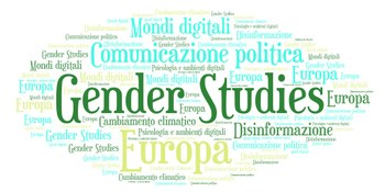nuvola di aprole chiave (gender studies, Comunicazione politica, Europa, Mondi digitali, Disinformazione, Cambiamento climatico, Psicologia e ambienti digitali
