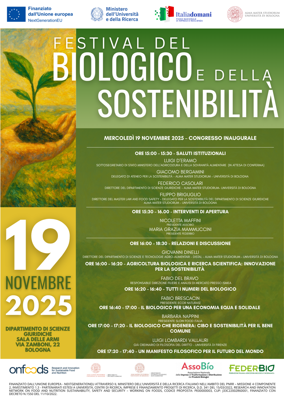 Festival del Biologico e della Sostenibilità - Locandina programma 19 novembre 2025