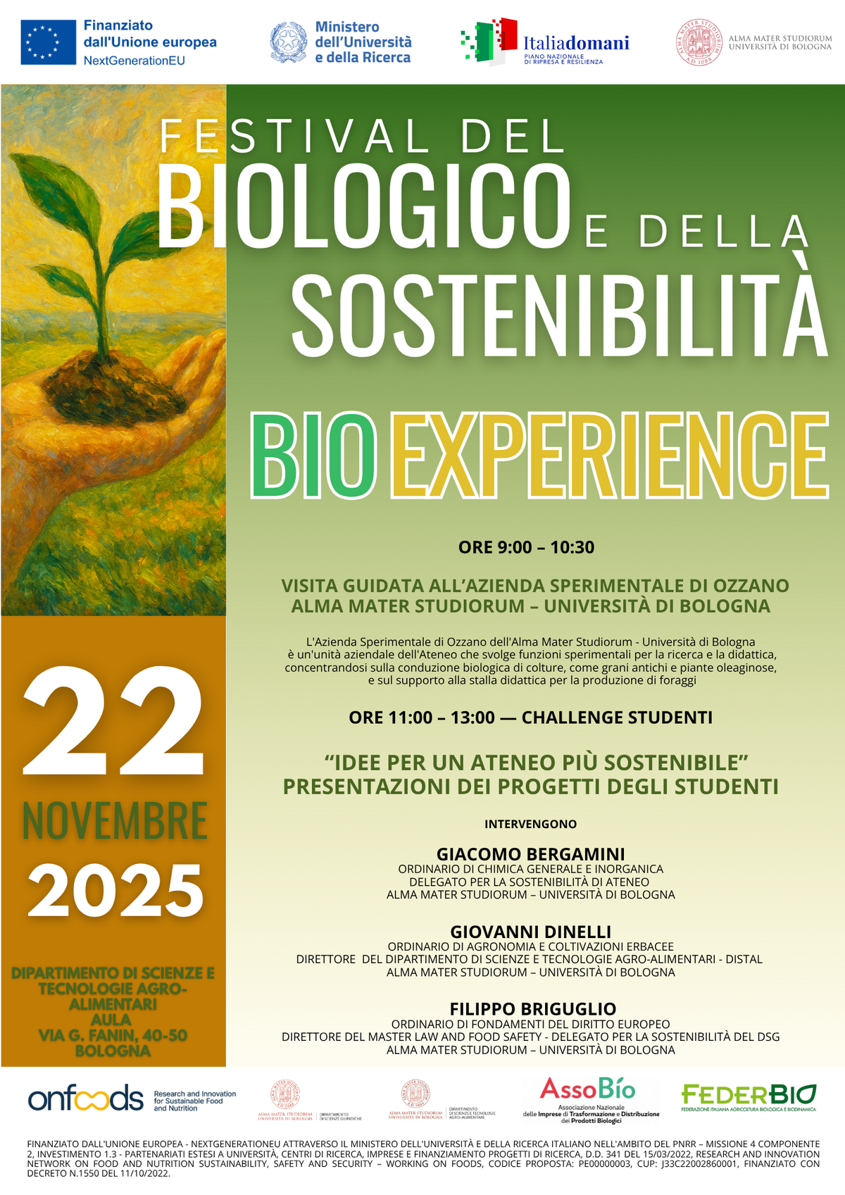 Festival del Biologico e della Sostenibilità - Locandina programma 22 novembre 2025