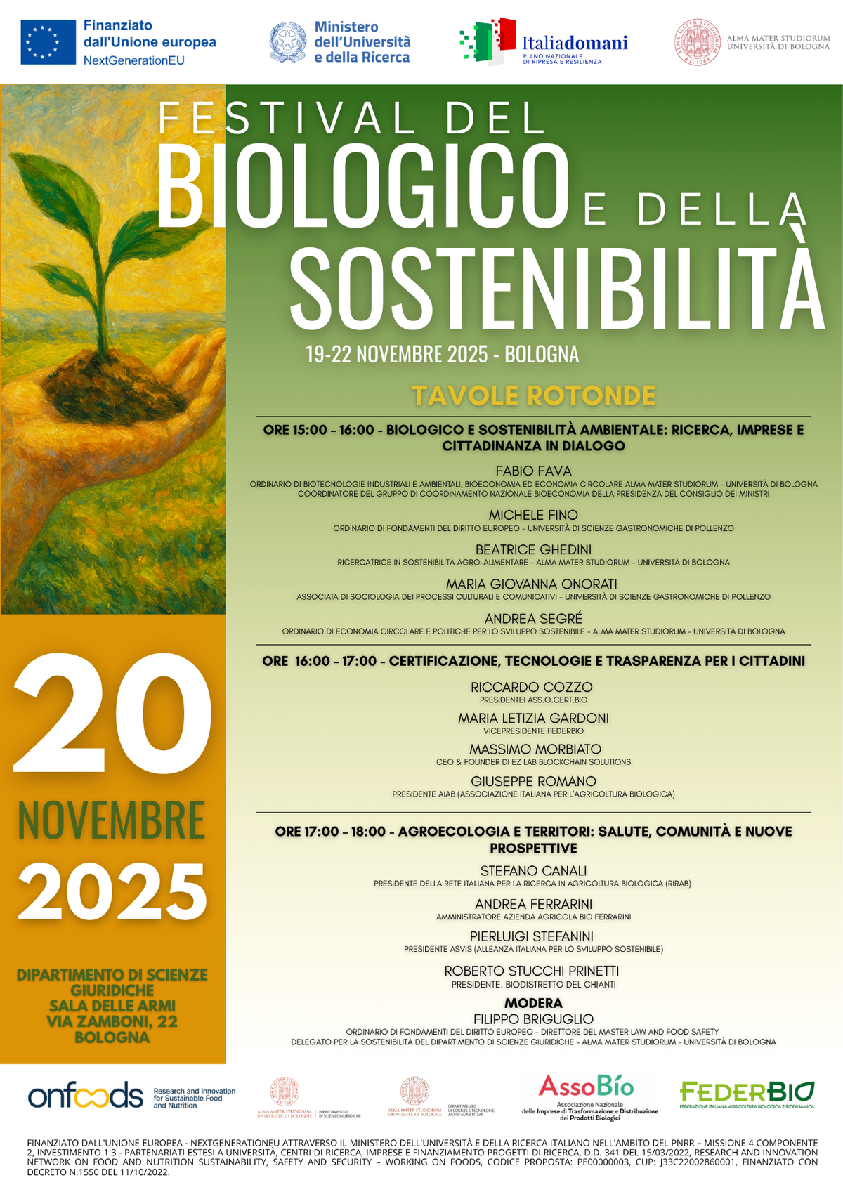 Festival del Biologico e della Sostenibilità - Locandina programma 20 novembre 2025