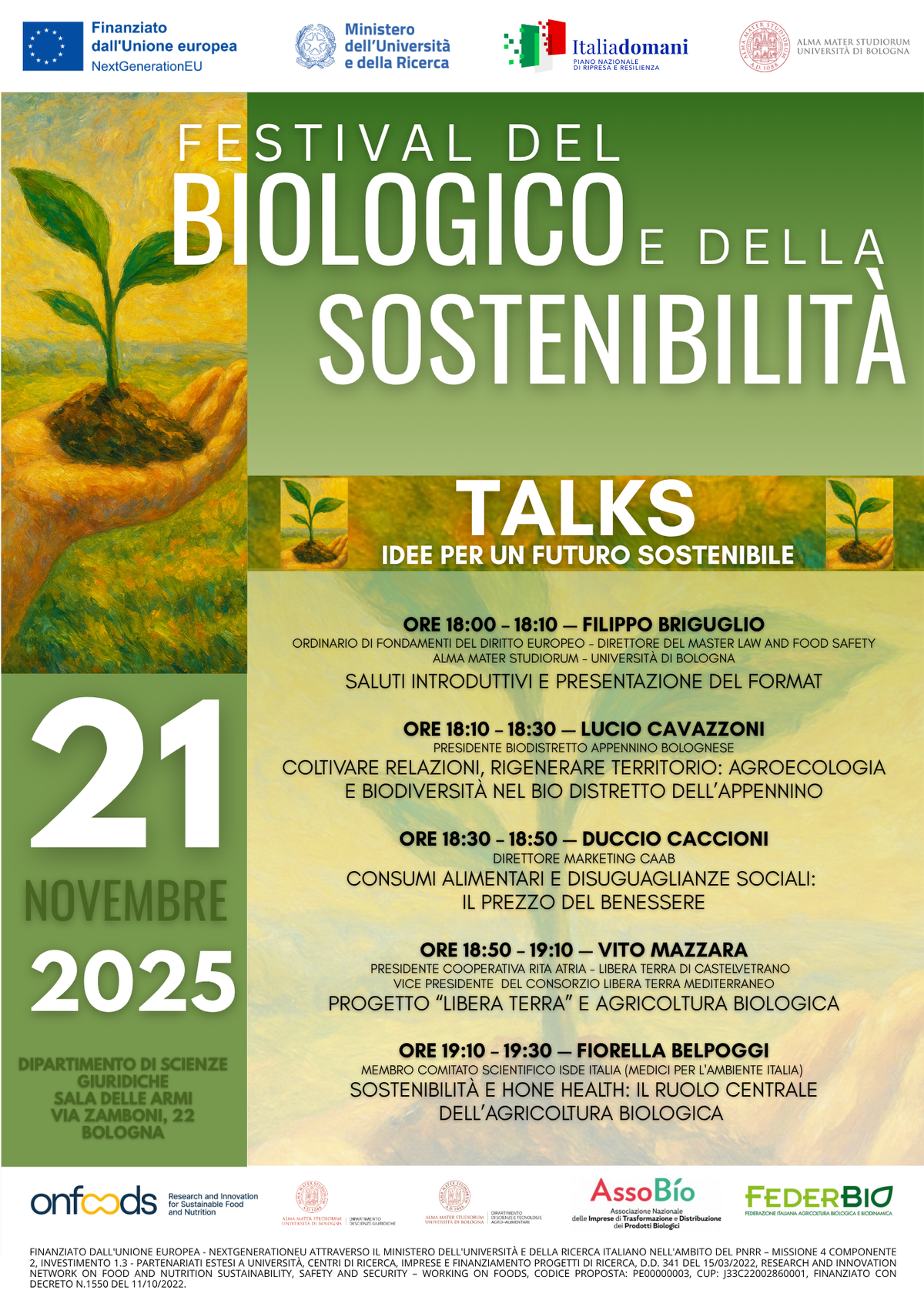 Festival del Biologico e della Sostenibilità - Locandina programma 21 novembre 2025