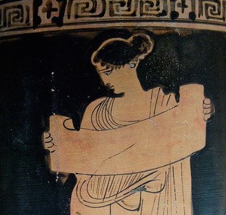 Musa che legge dipinto a figure rosse su Lekythos dal Louvre