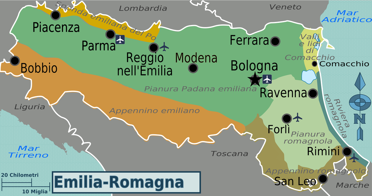 Map of Emilia Romagna region
